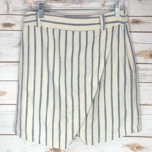 Madewell Blue and White Stripped Linen Wrap Skirt